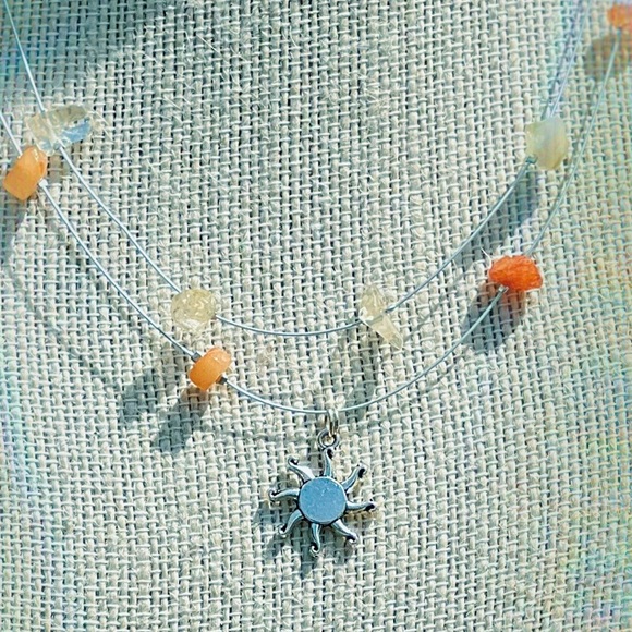 Floating crystal choker with sun charm - Picture 3 of 3